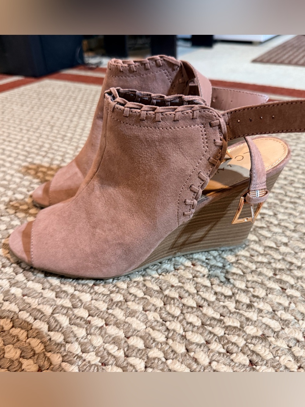 LC Lauren Conrad Mauve Suede Peep-Toe Wedge Sandals